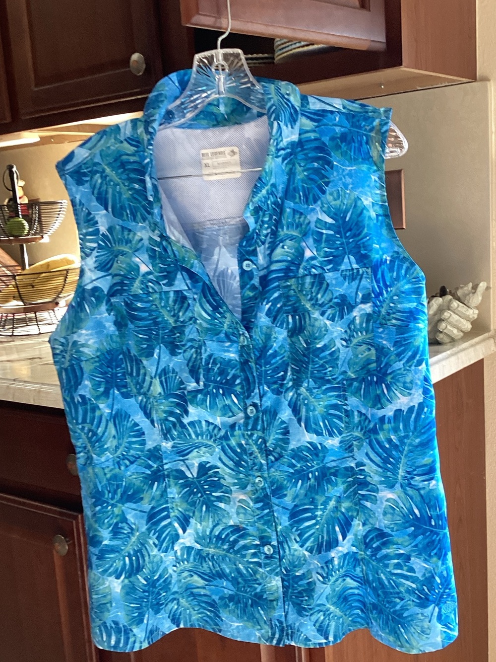 Reel Legends Blue Tropical Leaf Sleeveless Top